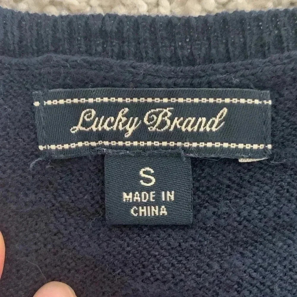 Lucky Brand navy tank top with multicolor woven print - Picture 3 of 6